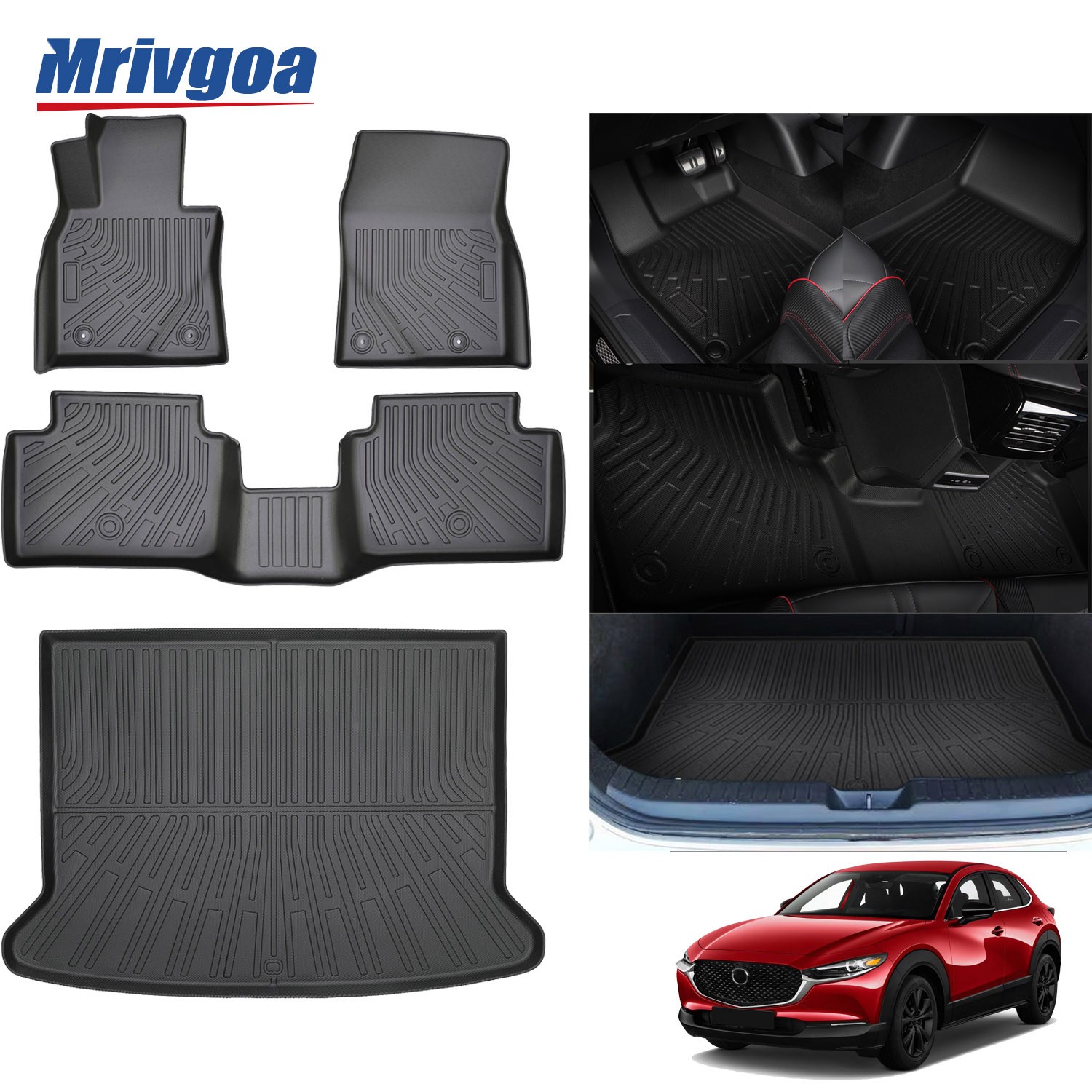 4PCS Floor Mats W/Cargo Liner for 2020-2026 Mazda CX-30 Rear Trunk Accessory