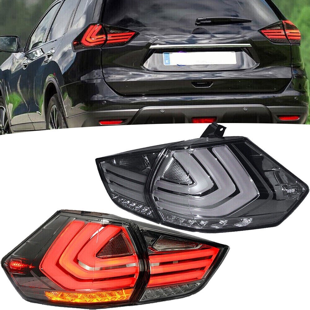 VLAND Pair Smoked LED Tail lights for Nissan Rogue 2014-2019 Rear Lamps Assembly