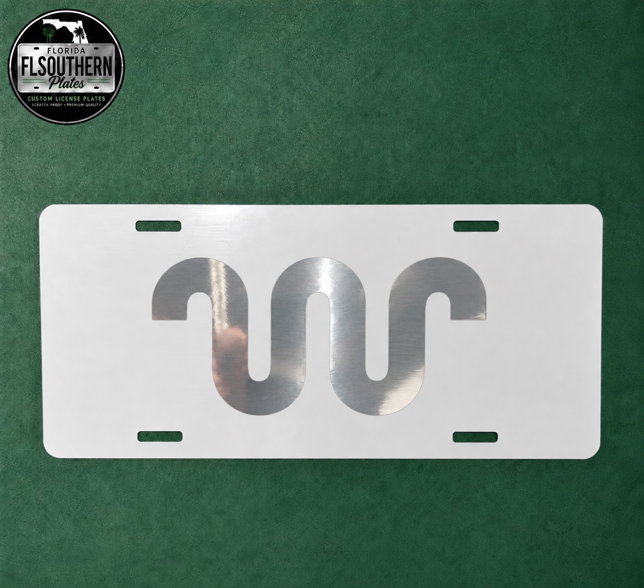 White Aluminum License Plate w/ Chrome King Ranch Sticker Custom Truck Tag