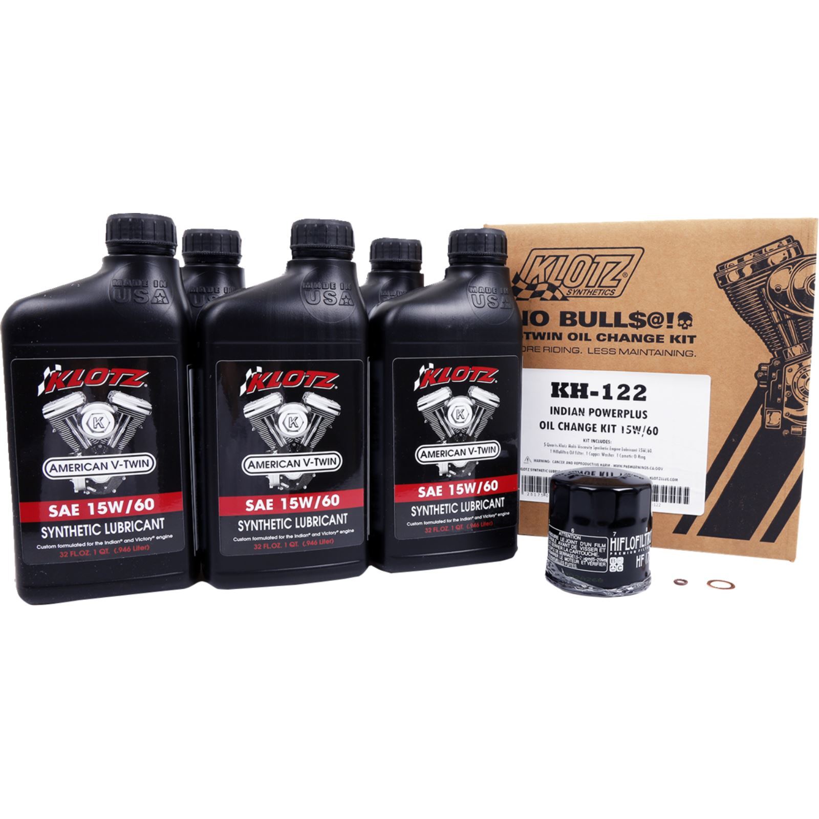 Klotz Oil Change Kit Fits Indian Powerplus - 15W/60 KH-122
