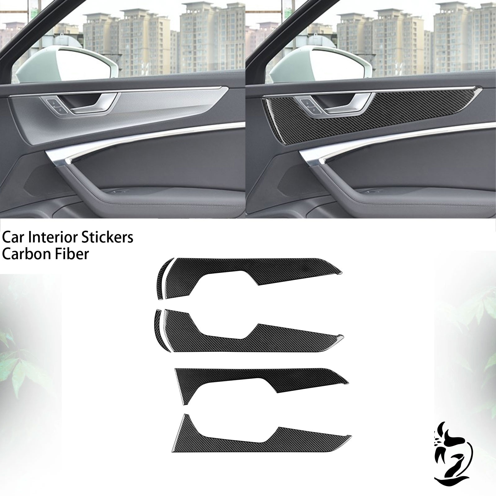 6Pcs Real Carbon Fiber Interior Door Handle Panel Cover For Adui A6 A7 C8 19-24