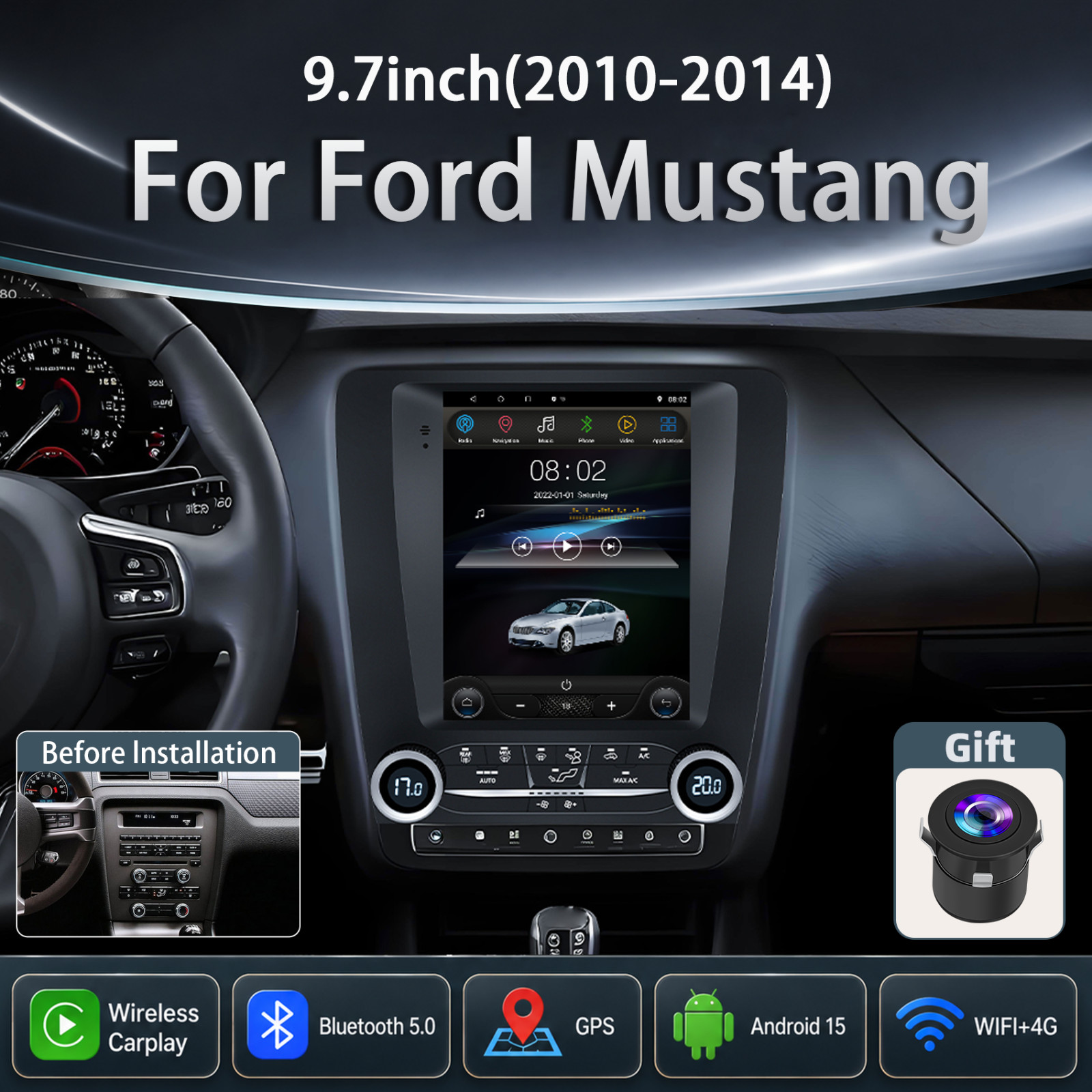 For 2010-2014 Ford Mustang Apple CarPlay Android 13 Car Radio Stereo GPS NAVI FM