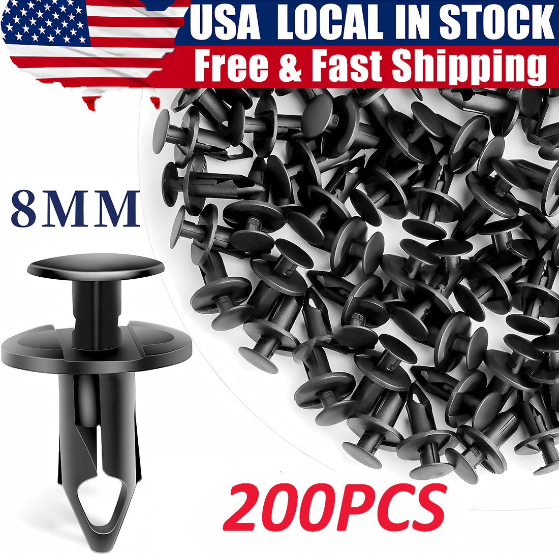 240PCS 8mm Bumper Clips Retainer Auto Car Plastic Rivets Fastener Fender Push