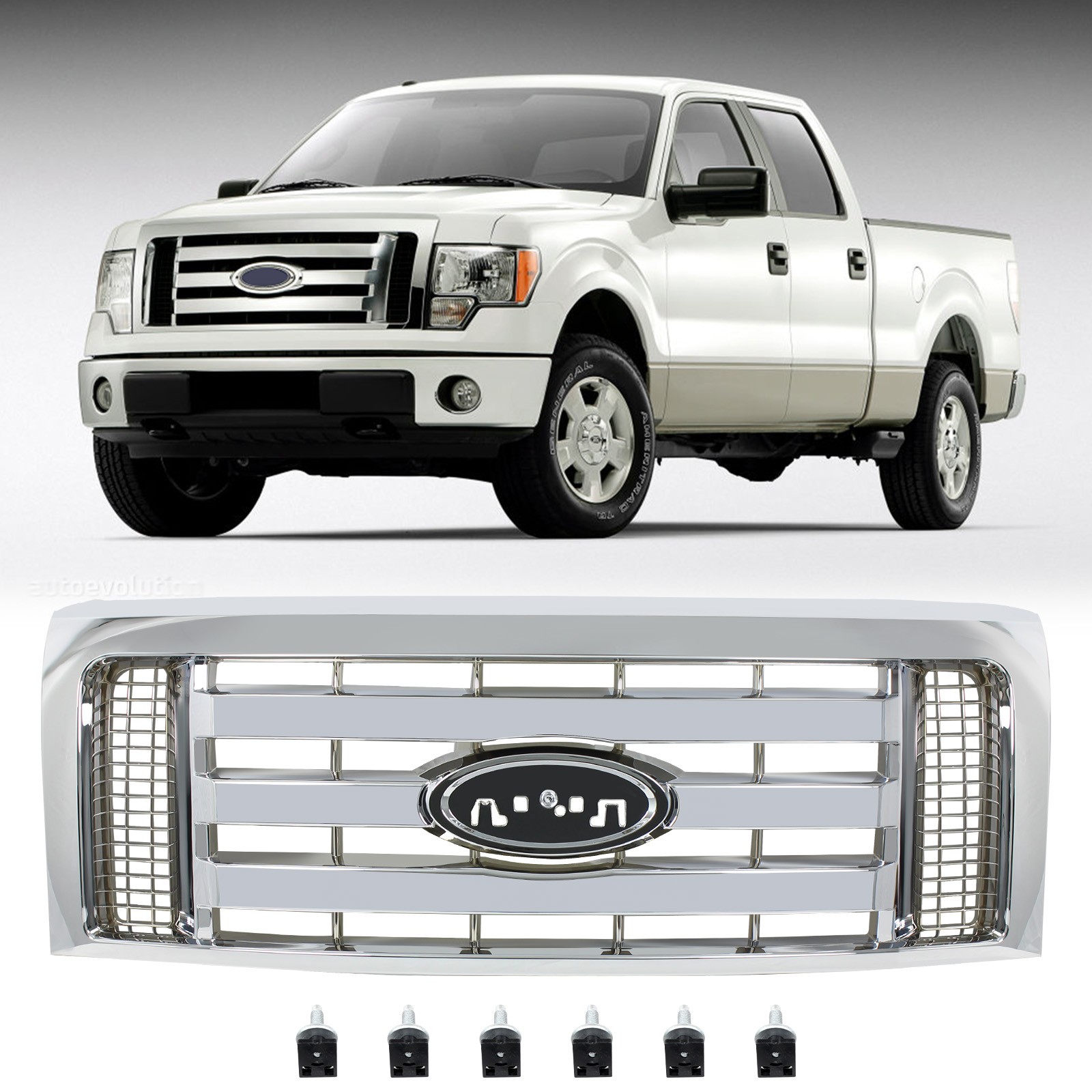 For 2009-2012 13 14 Ford F-150 F150 XLT Front Upper Bumper Grille Grill Chrome