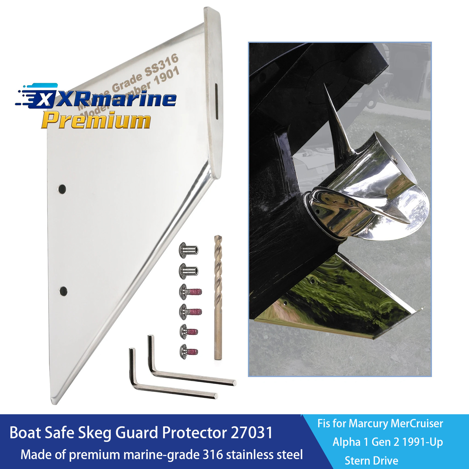 Stainless Steel Skeg Guard 27031 35-SS610 for Mercruiser Alpha One Gen 2 1991+