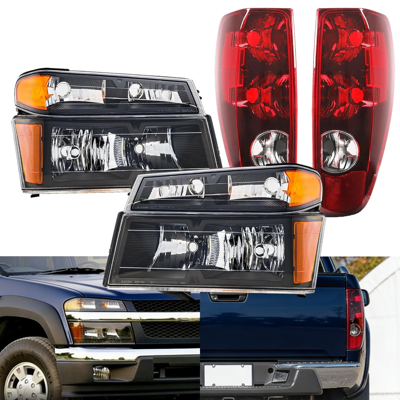 Halogen Headlight Taillight For 2004-2012 Chevy Colorado GMC Canyon Black 6PCS