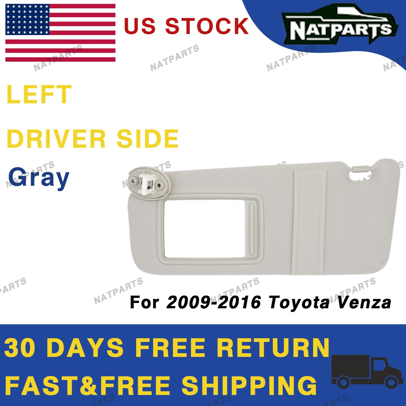 09-16 Toyota Venza Left Driver Side Sun Visor W/ Light 743200T021B1 09-16 Toyota Venza Left Driver Side Sun Visor W/ Light 743200T021B1