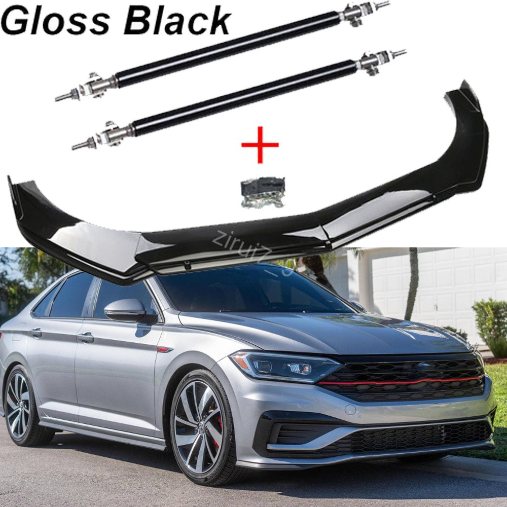 Gloss Black Front Bumper Lip Splitter+ Strut Rods For 2021 VW Jetta GLI Autobahn