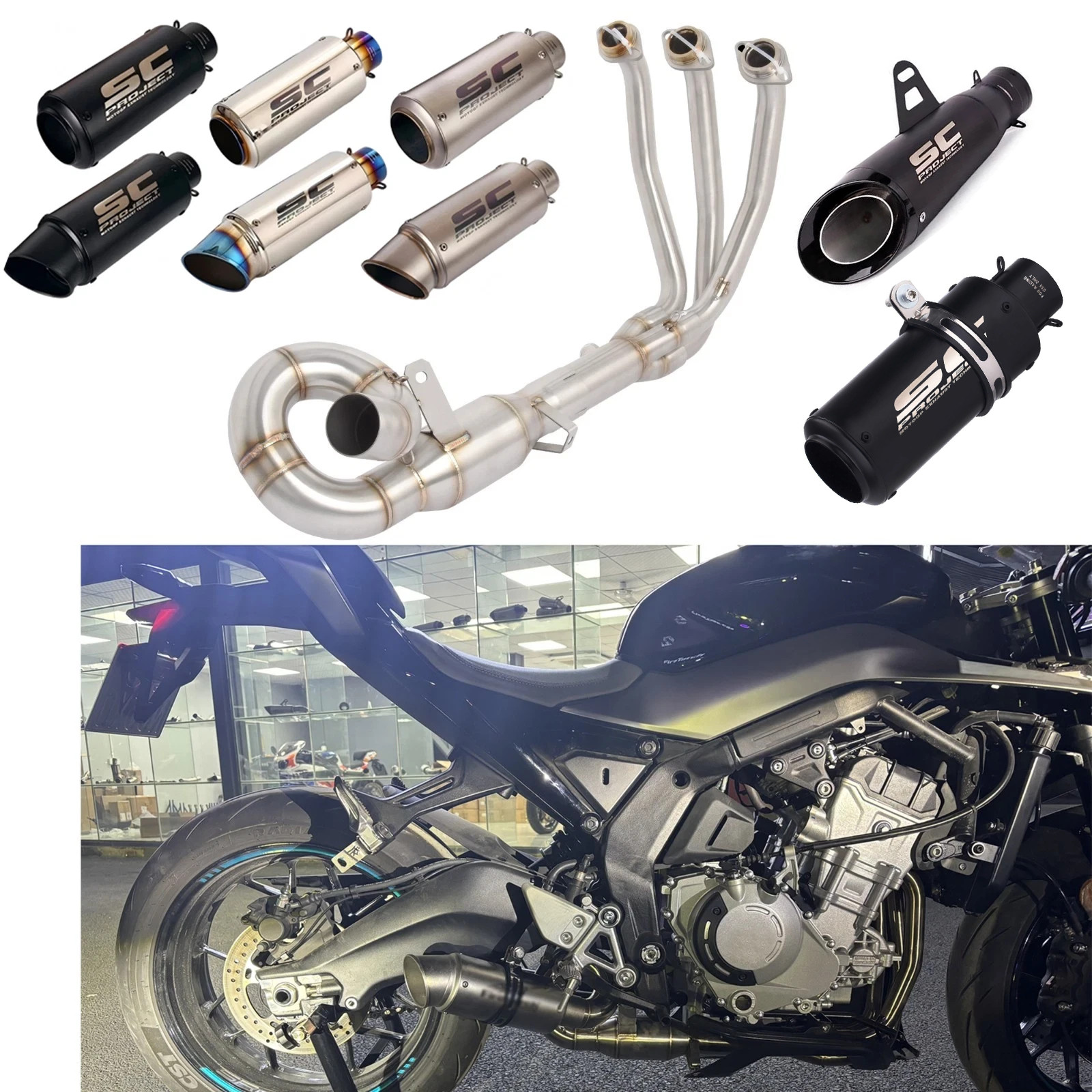 675SR Black Muffler for CF-Moto 675SS 675NK 2024-2026 Full Exhaust System Header