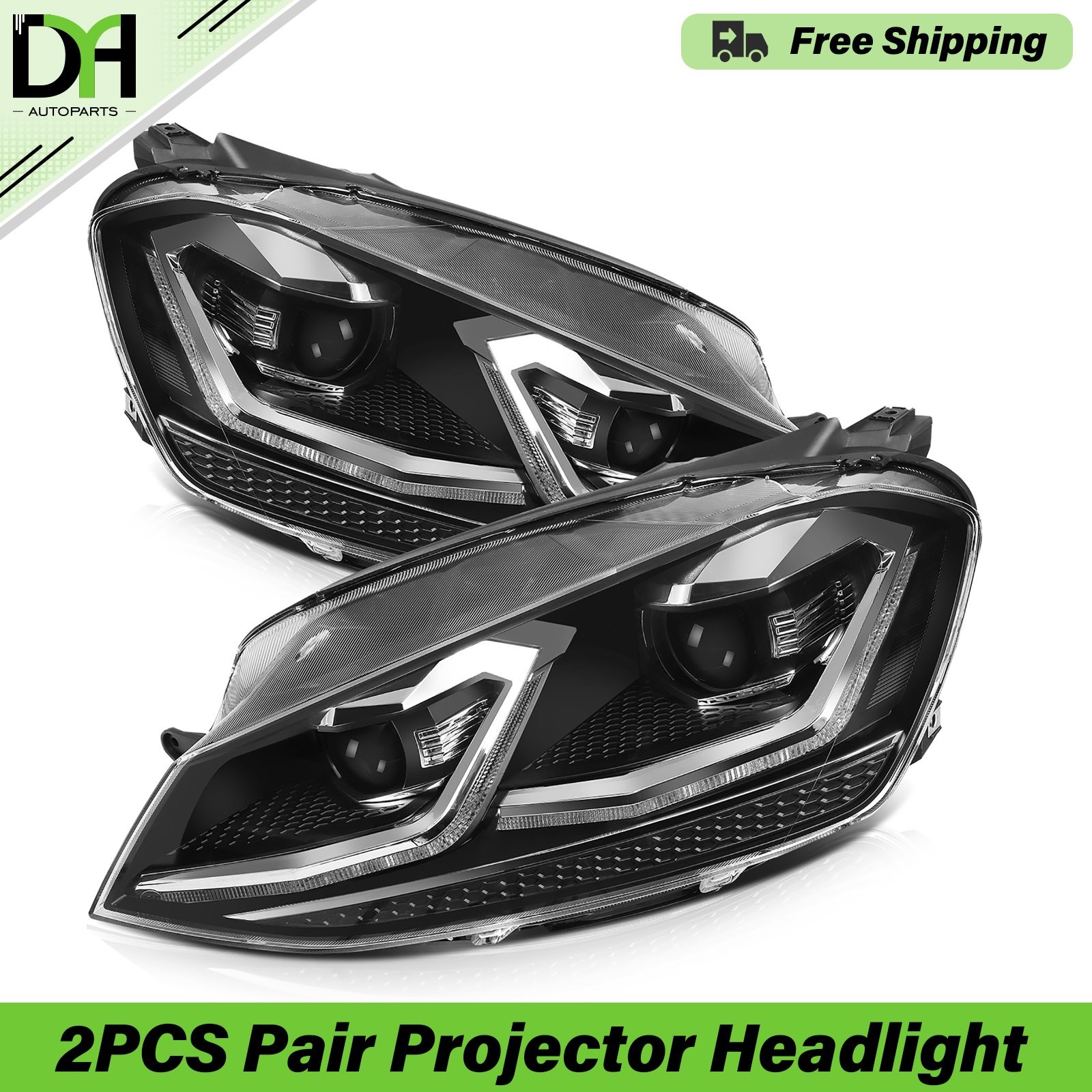 Black Pair LED Projector Headlights W/ LED DRL For Volkswagen Golf GTI 2015-2017