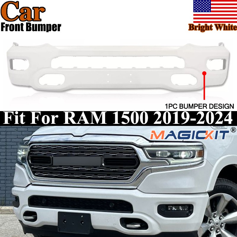 Bright White Front Bumper Cover Face Bar Fits Ram 1500 2019-2024 New Body Style