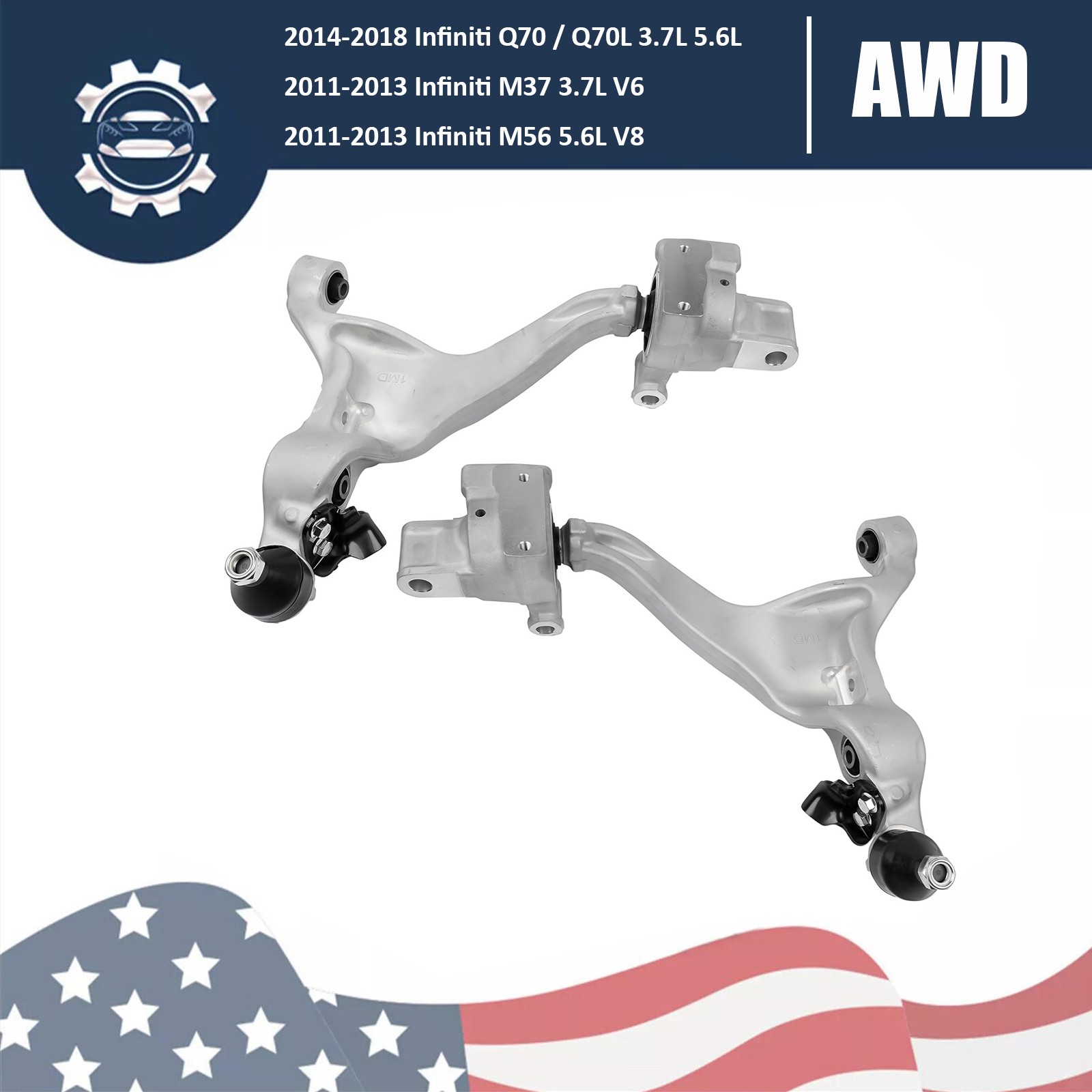 2x Lower Control Arms Front Left+Right for Infiniti Q70 Q70L M37 M56 3.7L 5.6L