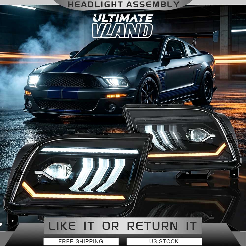 Headlights FULL LED DRL For 2005-2009 Ford Mustang W/Animation & Sequential Pair