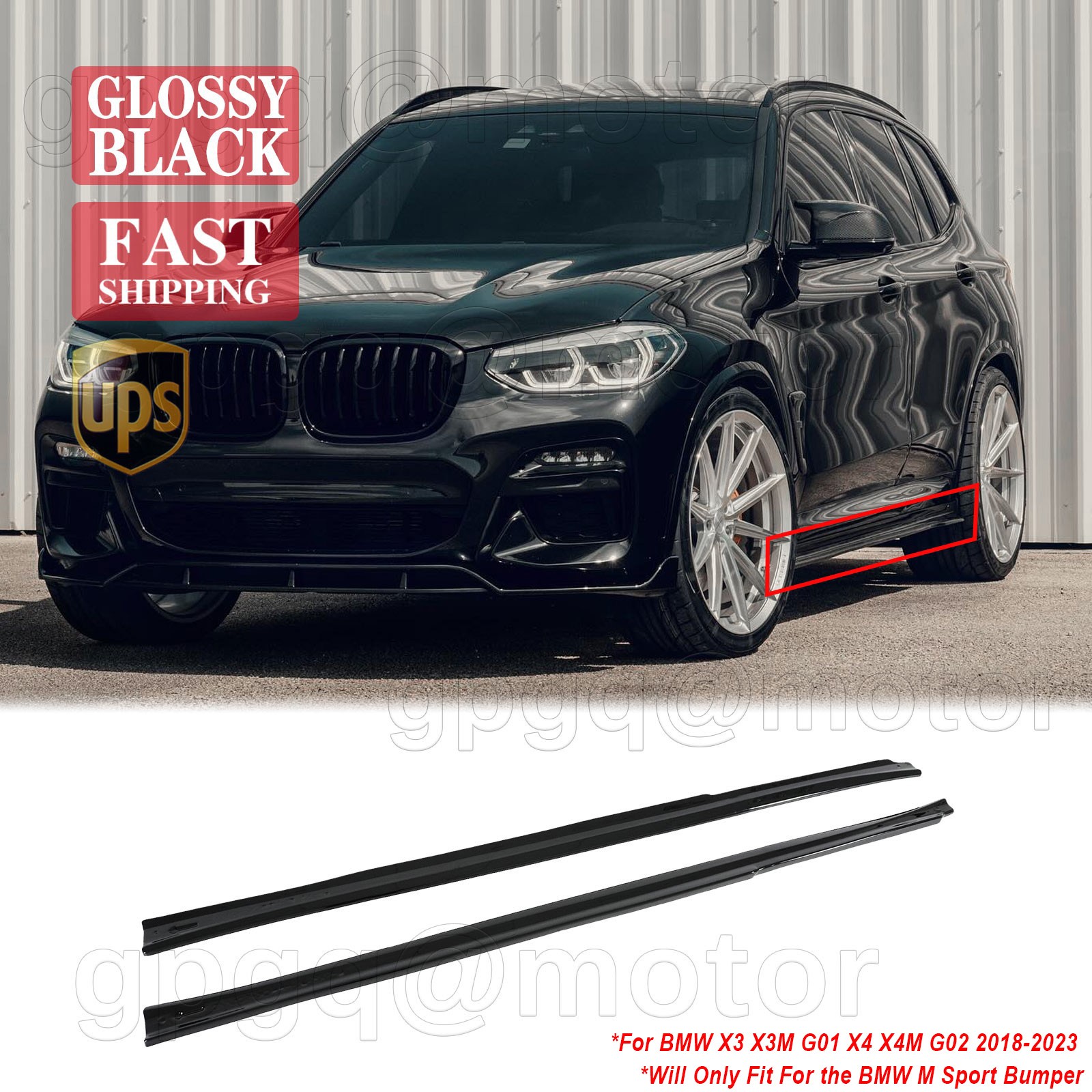 For BMW X3 G01 X4 G02 X3M F97 X4M 2018-2023 Gloss Black Side Skirt Extension Kit