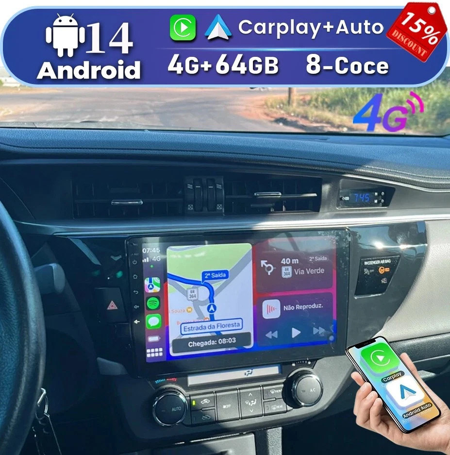8-Core For Toyota Corolla 2014-2016 Carplay Car Stereo Radio Android 4+64GB GPS