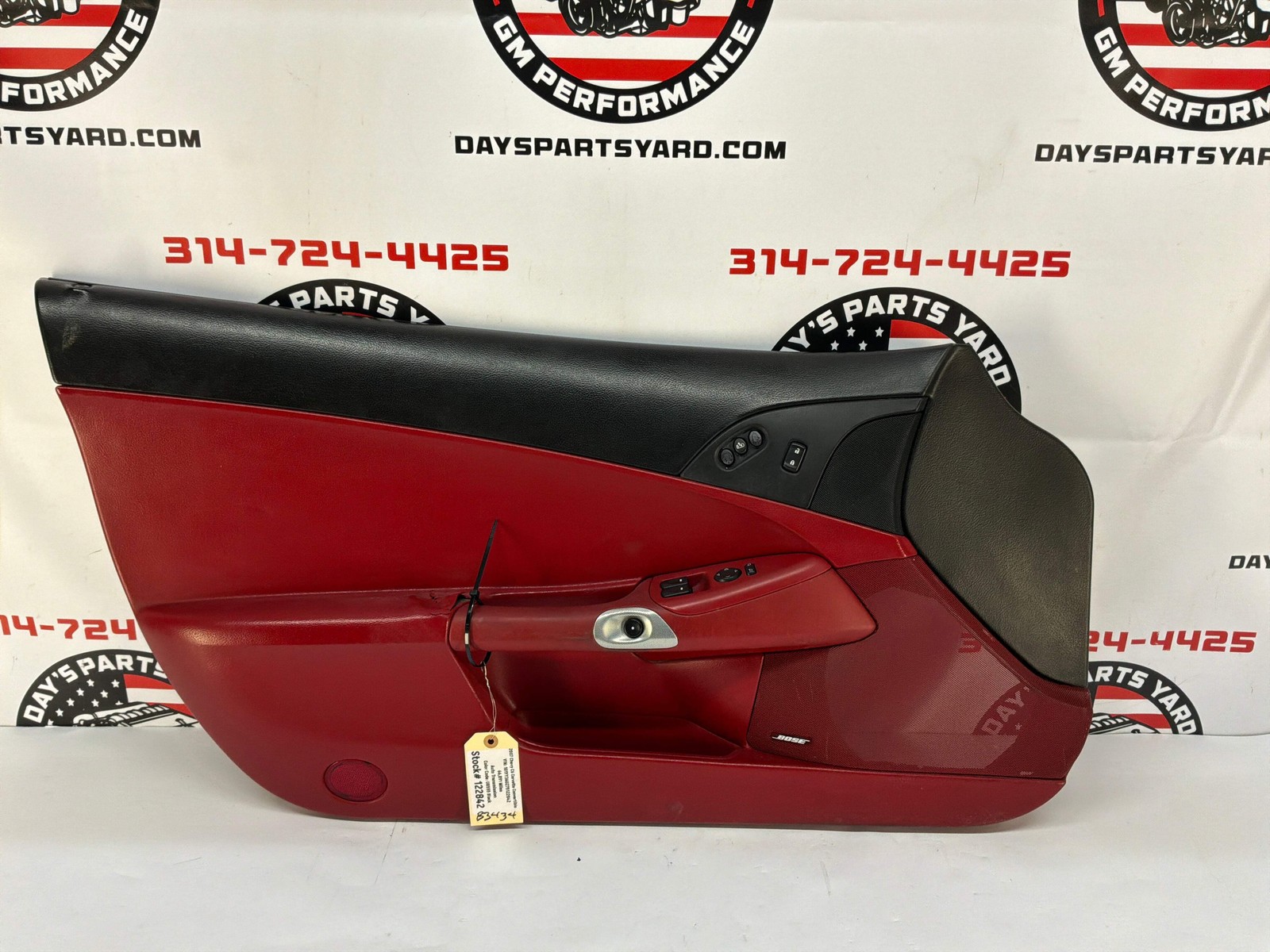 2007 Chevy C6 Corvette Convertible LH Driver Interior Door Panel Red OEM 2007 Chevy C6 Corvette Convertible LH Driver Interior Door Panel Red OEM