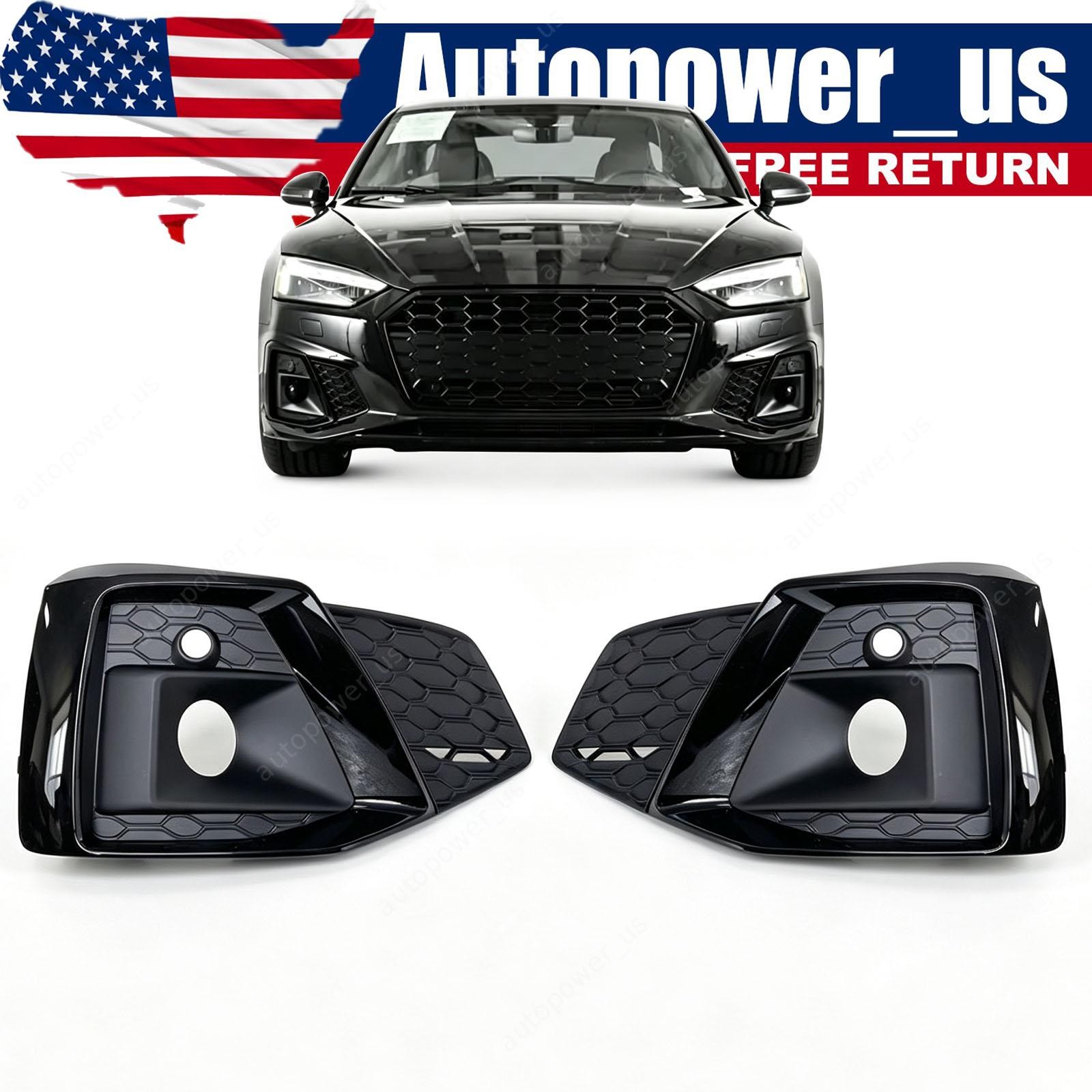For 2020-2024 Audi A5 Quattro S5 Front Bumper Left+Right Fog Light Covers Black