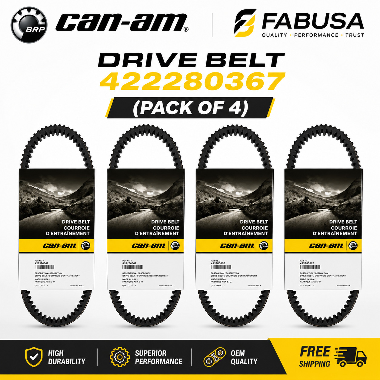 Can-Am OEM 422280367 Drive Belt for Maverick Renegade Commander Pack of 4