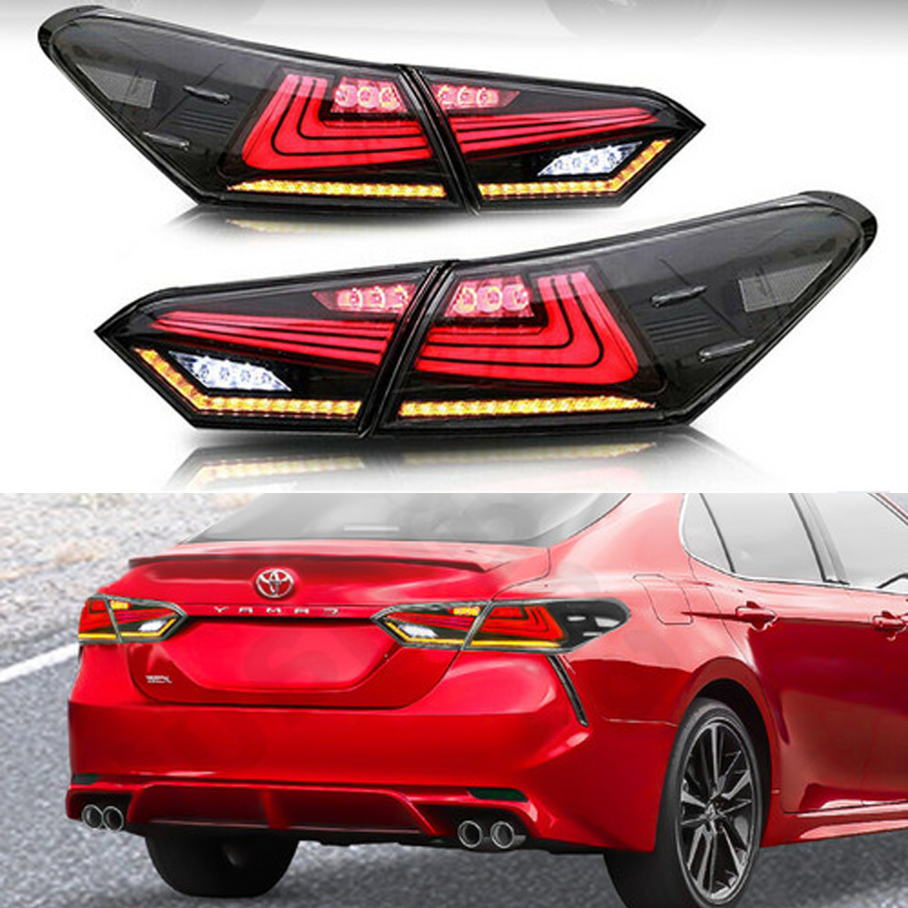 Pair Smoked LED Tail Lights Rear Lamps For 2018 2019 Toyota Camry XLE Modifiy