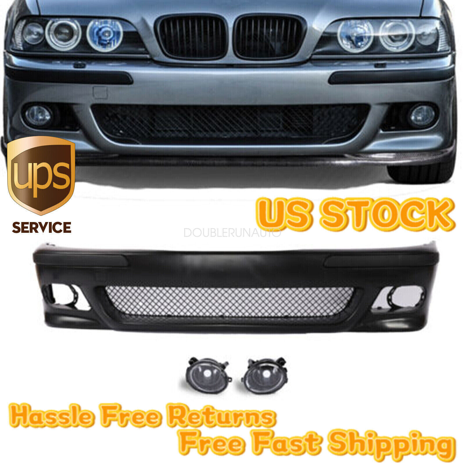 Fit 96-03 BMW E39 5Series M5 Look Replacement Front Bumper Cover Body +Fog Light