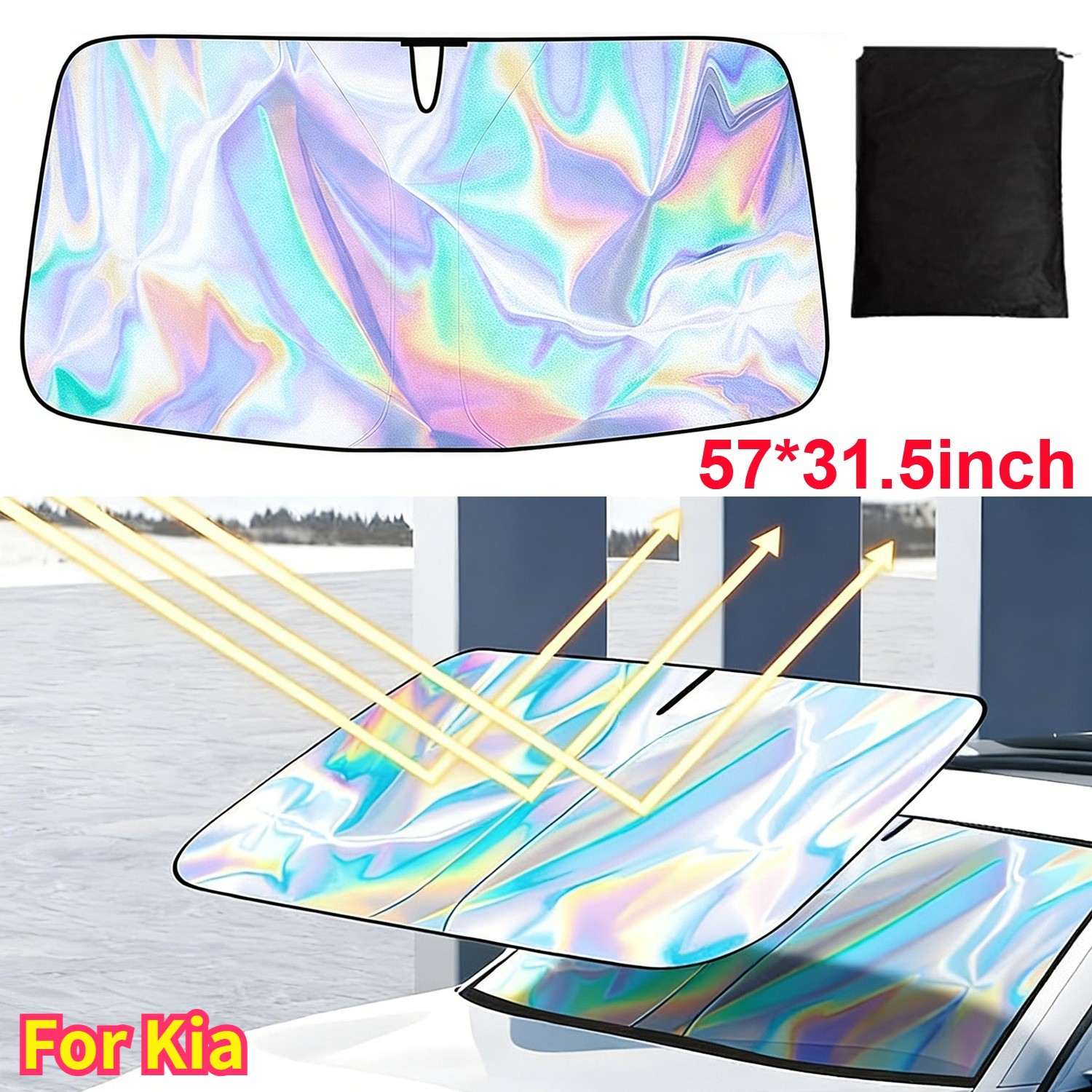 Foldable Car Sun Shade Shield Cover Visor For Kia - Front Windshield UV Block