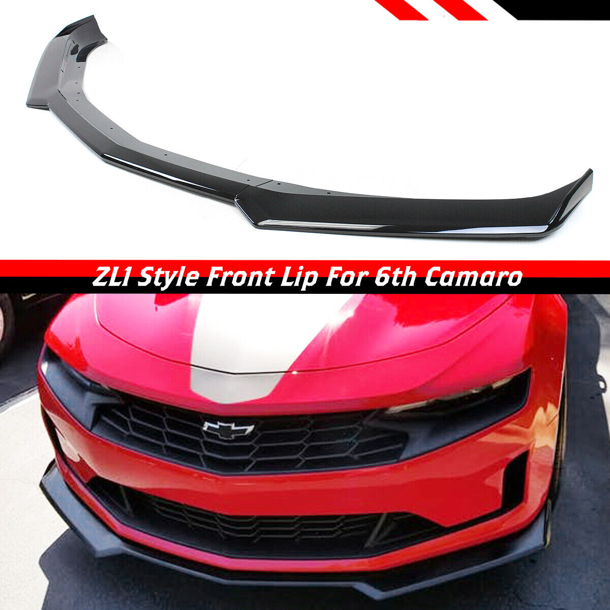 For 16-23 Camaro SS /19-23 LS LT RS Glossy Blk Front Bumper Lip Splitter Spoiler