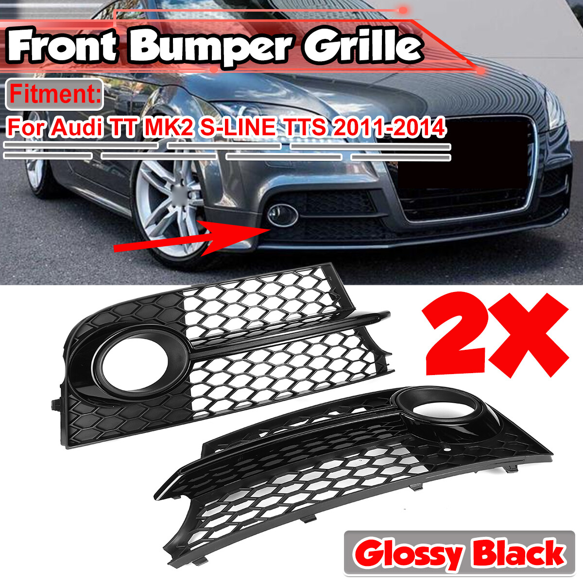 2Pcs/Set Front Bumper Fog Light Grill w/ Black Trim for AUDI TTS TT MK2 11-2014