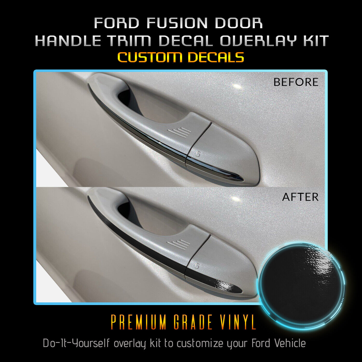 Fit 13-18 Ford Fusion Door Handles Trim Chrome Delete Blackout Kit - Gloss Black