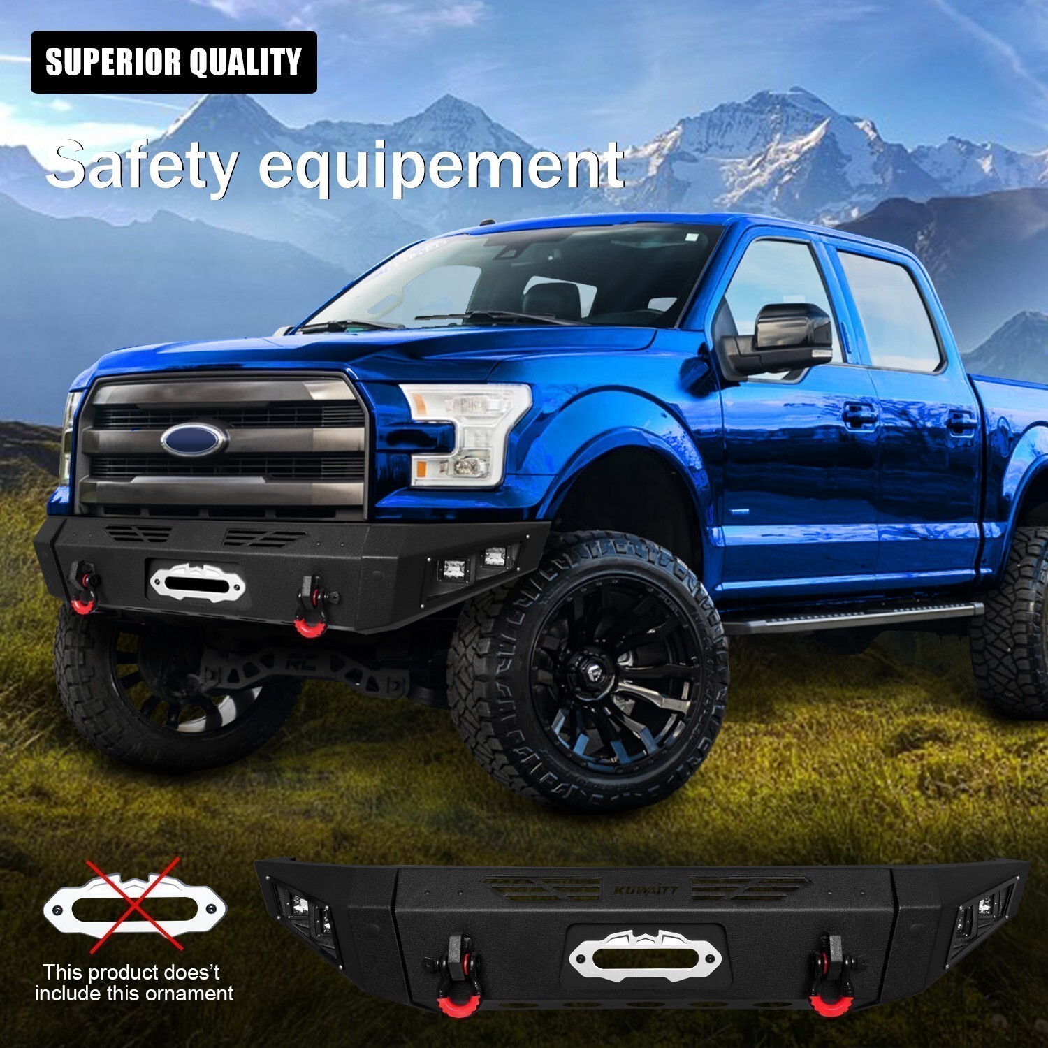 VIJAY For 2015-2017 Ford F150 Steel Front Bumper with LED Lights & D-rings