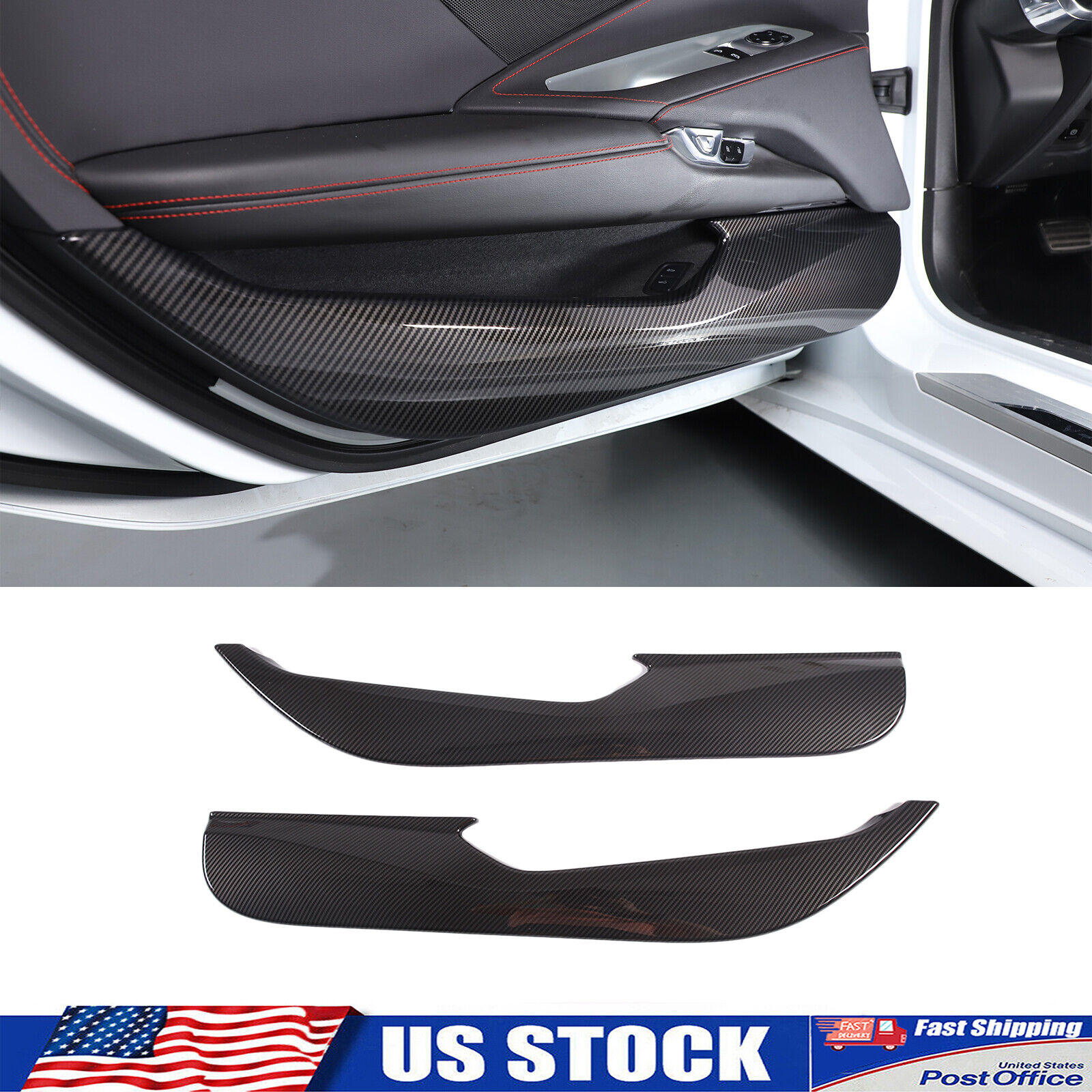 ABS Carbon Fiber Interior Door Bottom Anti Kick Trim Cover Fits Corvette C8