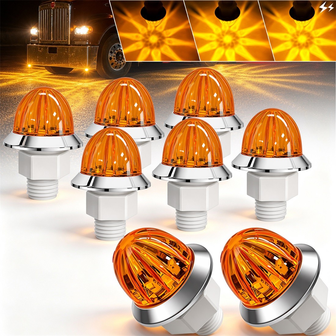8x Mini 12V Watermelon Lights Truck Trailer Bullet Amber LED Side Marker Light