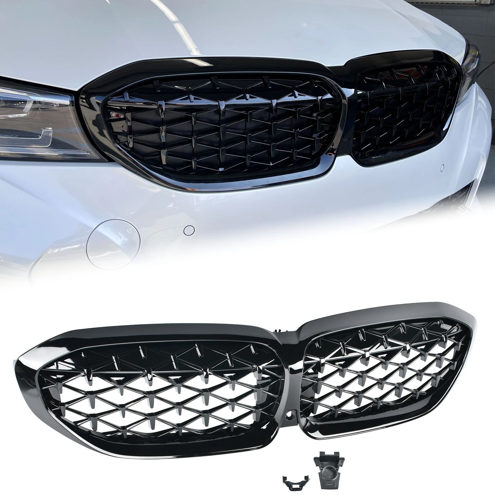 Glossy Black Front Kidney Diamond Grill Grille for 2019-2022 BMW G20 330i M340i Glossy Black Front Kidney Diamond Grill Grille for 2019-2022 BMW G20 330i M340i