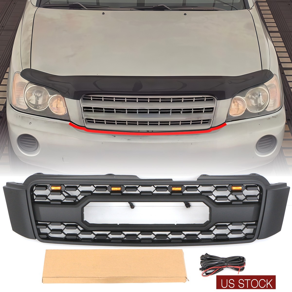 Matte Black Grille Fits For 2001-2003 Toyota Highlander Kluger XU20 W/Light