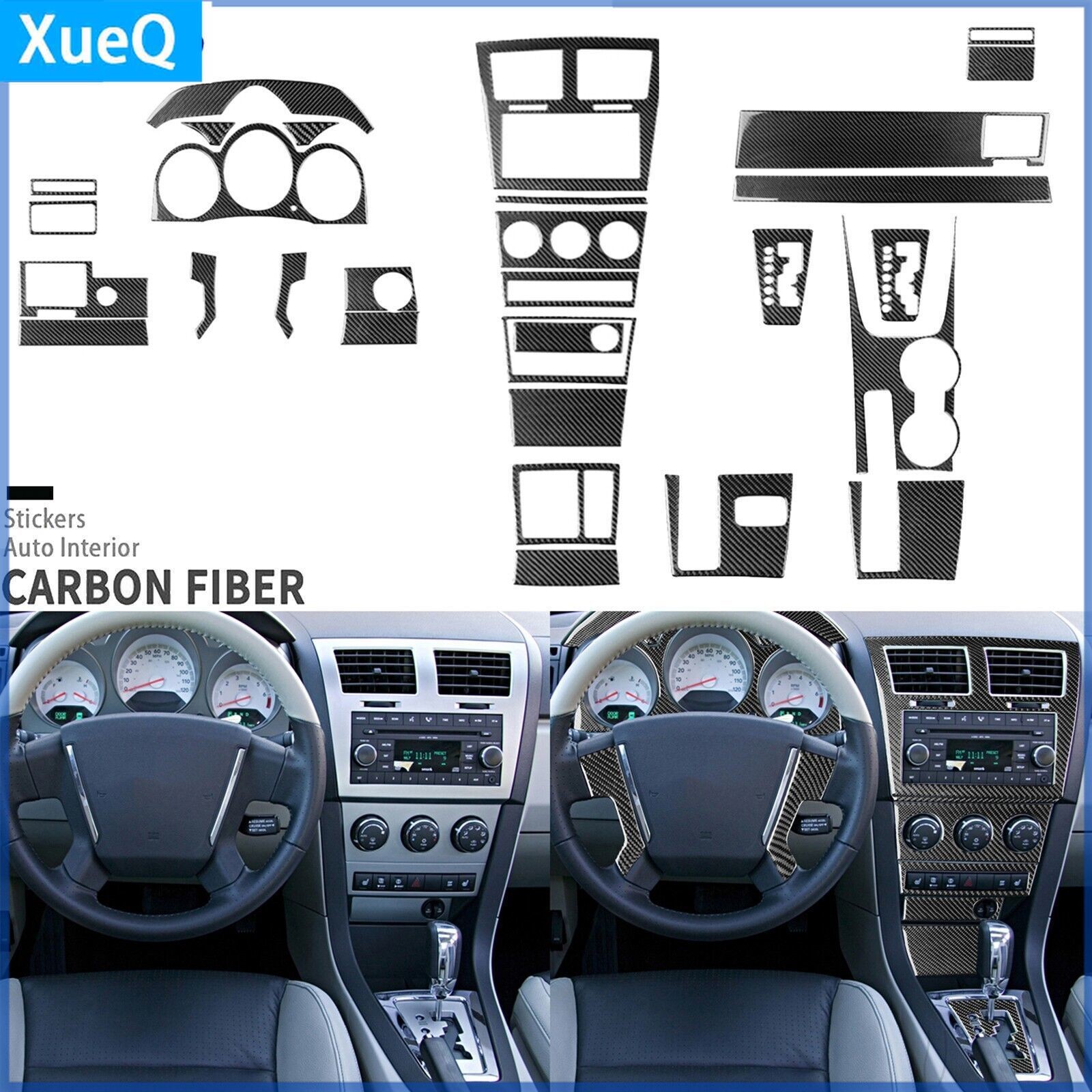 30Pcs Real Carbon Fiber Kits Full Interior Dash Trim For Dodge Avenger 2008-10