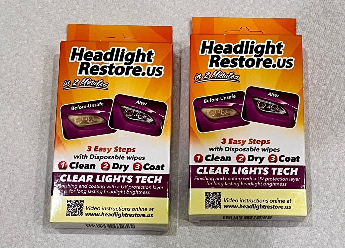 2x Headlight Restoration Kits From Clear Lights Tech,HL Cleaning Wipes,RH1,Dandy