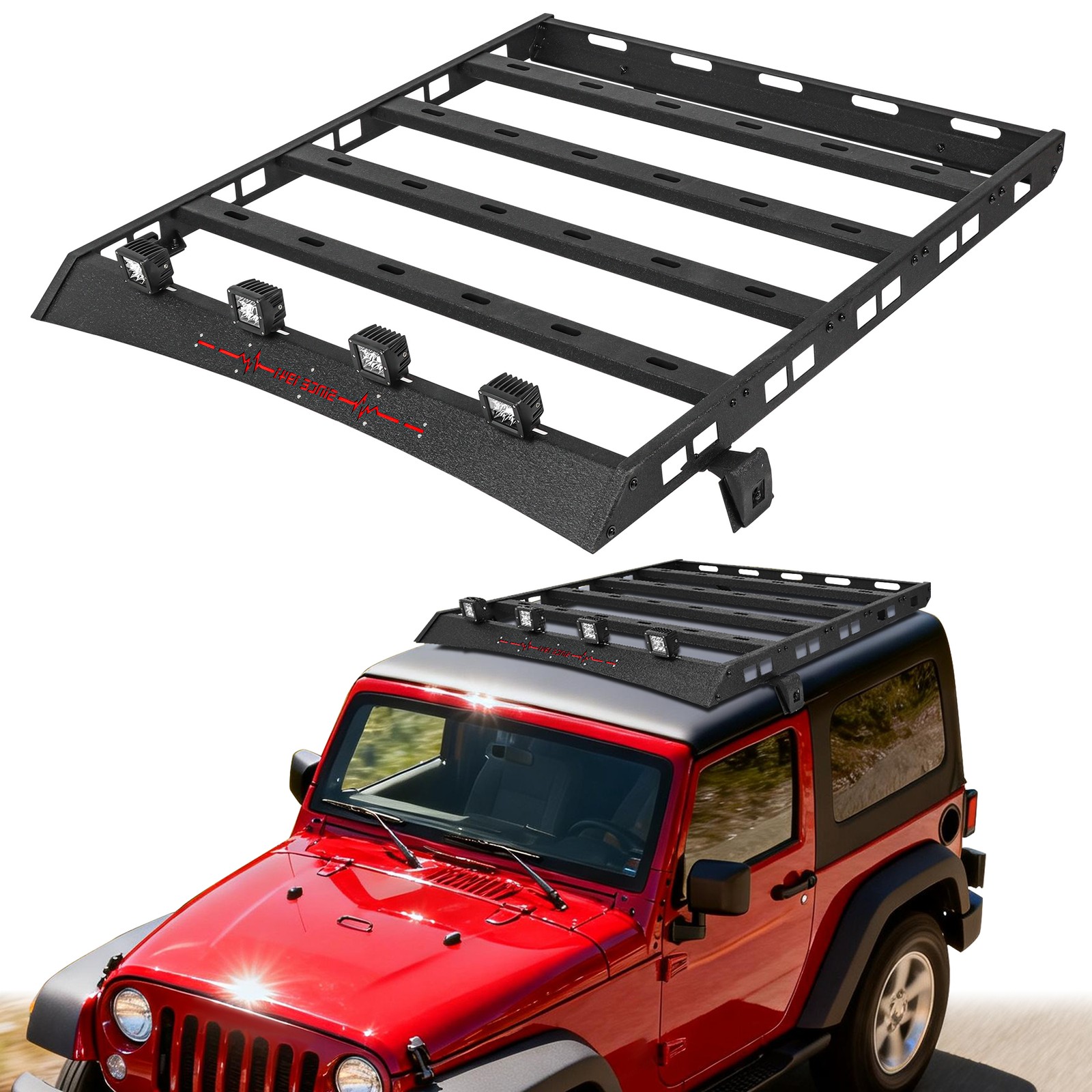 For 1997-2006 Jeep Wrangler TJ Roof Rack Luggage Cargo Basket w/4X Lights 600LBS