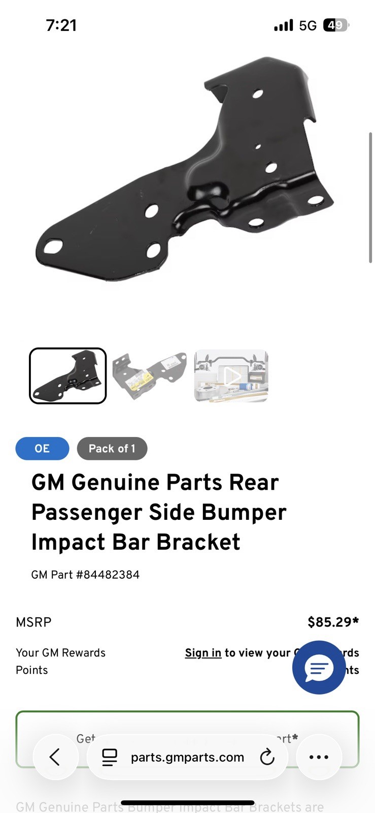 15-22 Chevy Colorado Right Rear Bumper Impact Bar Bracket