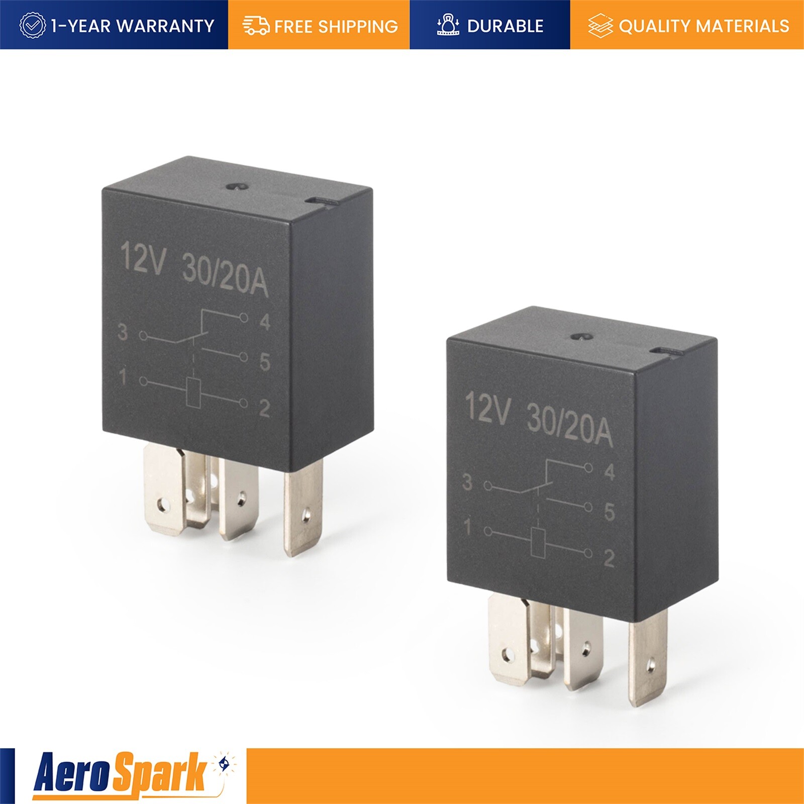 2pcs Relay for 5-PIN 12V 30A SPDT Multi Purpose Automotive Heavy Duty Standard