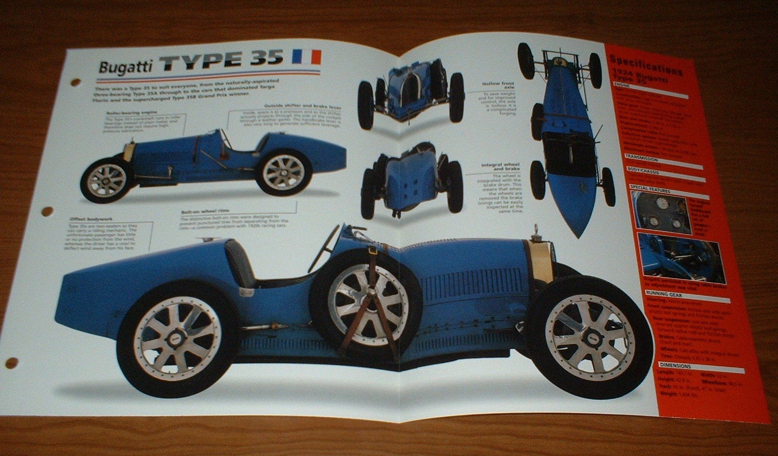 1924 Bugatti Type 35 Original Imp Brochure Specs Info 24 25 26-30