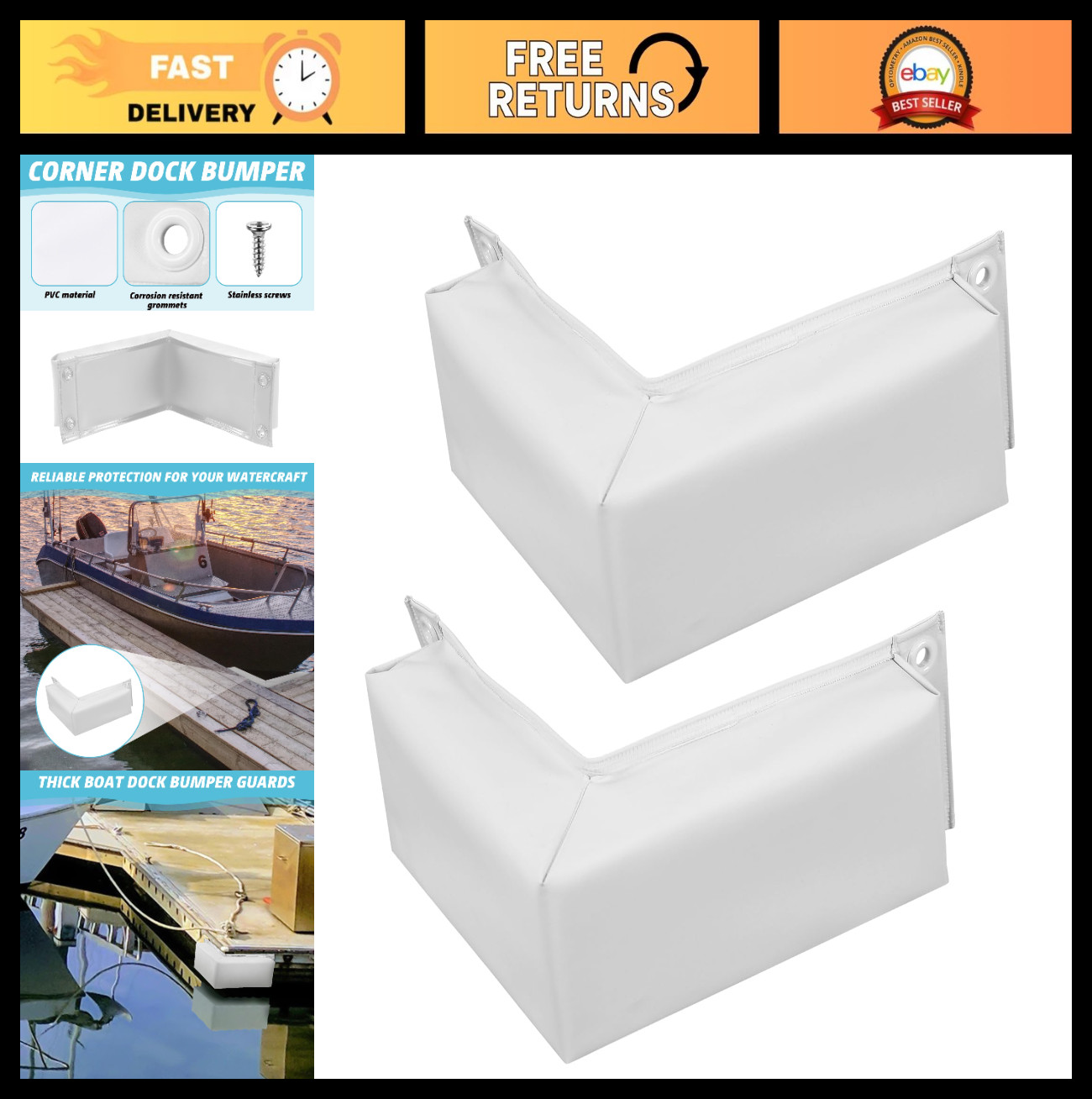2 Pcs Marine Corner Dock Bumpers with Screws - Soft Edge Guards for Boat Docking 2 Pcs Marine Corner Dock Bumpers with Screws - Soft Edge Guards for Boat Docking
