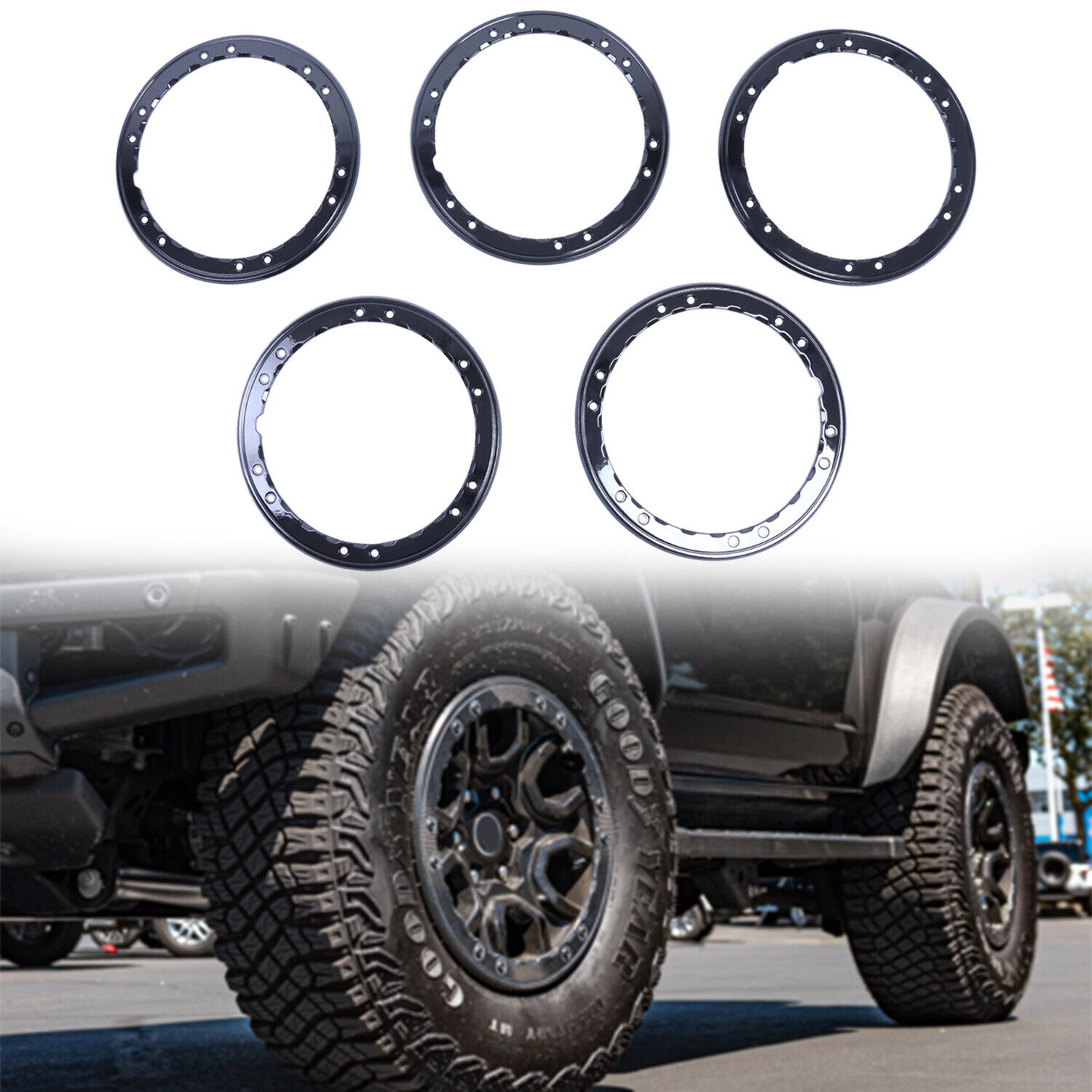 5PCS Bead Lock Wheel Trim Rings Kit Fit for 2021-2024 Ford Bronco Sasquatch 