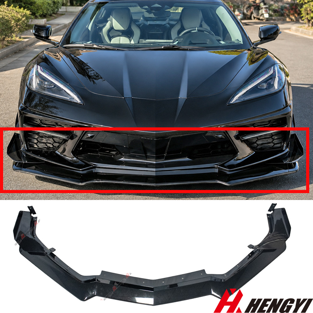Gloss Black Front Bumper Lip Splitter For 20-27 Corvette C8 Z51 Z07 Canard Style