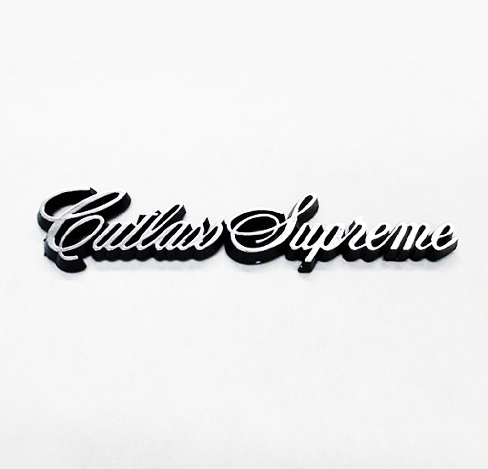 1984-88 Cutlass Supreme Sail Panel Script Emblem 3M Adhesive EACH GM # 20085597 1984-88 Cutlass Supreme Sail Panel Script Emblem 3M Adhesive EACH GM # 20085597