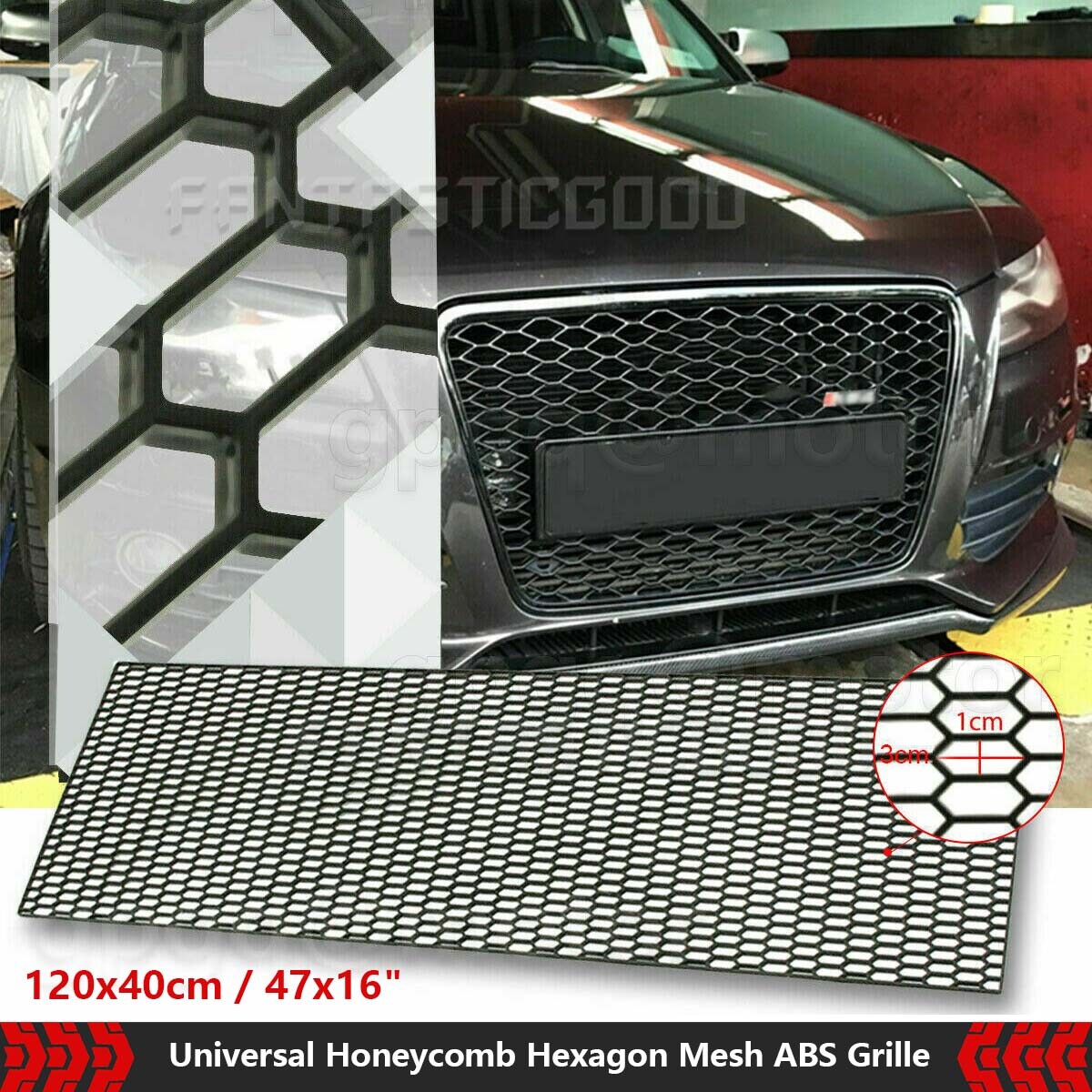 47''x16'' Universal Car Racing Honeycomb Mesh Grill Hexagon Spoiler Bumper Vent