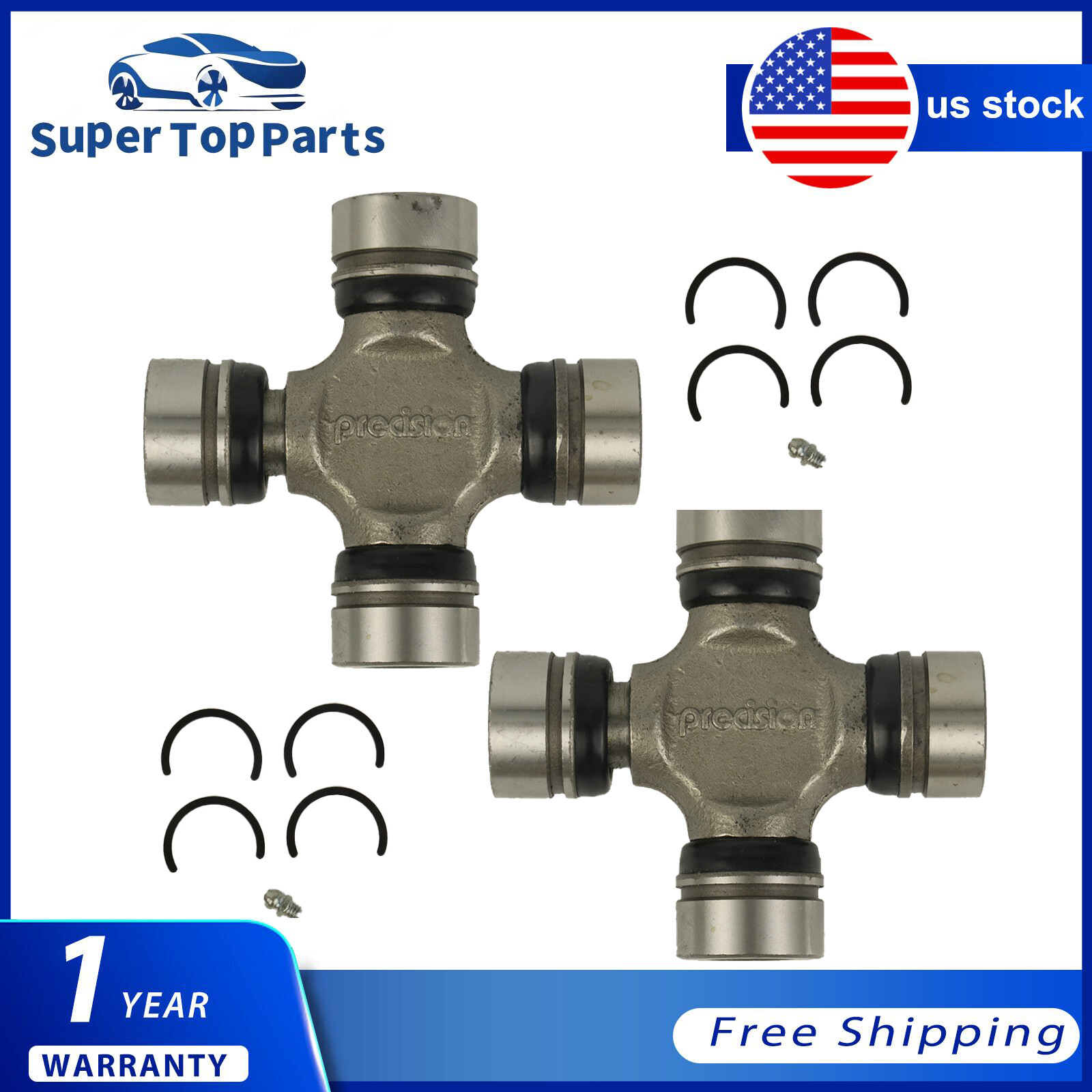 2x Premium Driveshaft Universal Joints Front Rear Moog 534G Greaseable UJT534G