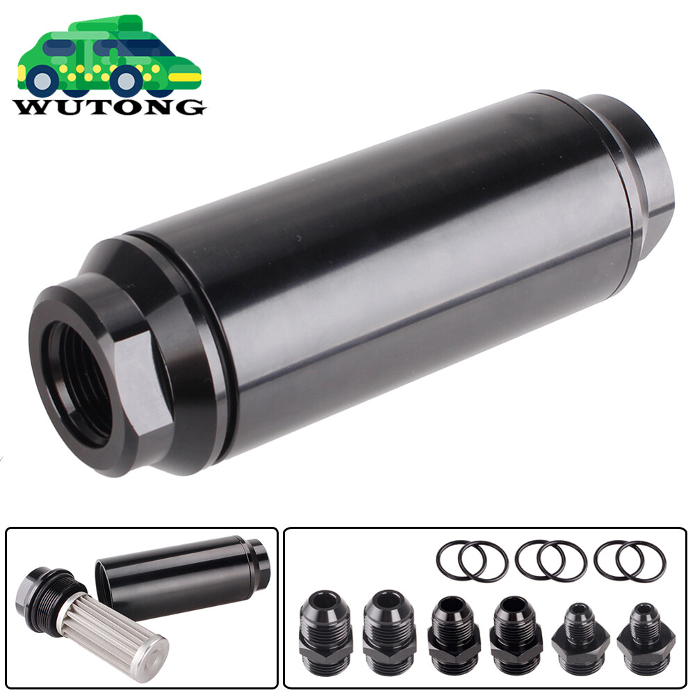 Universal Racing In-Line Fuel Filter With AN 6 8 10 Fittings Adapter 40 Micron