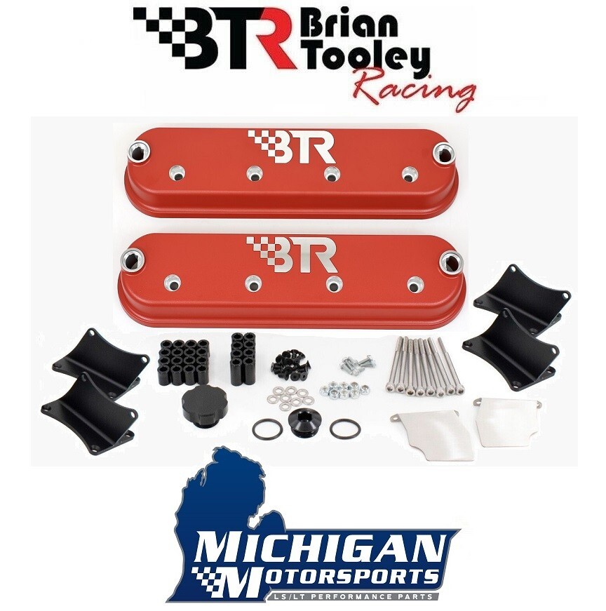 BTR Red LS Valve Cover Pair -WITH Coil Mounts- Aluminum Brian Tooley LS1 LS3 LS2