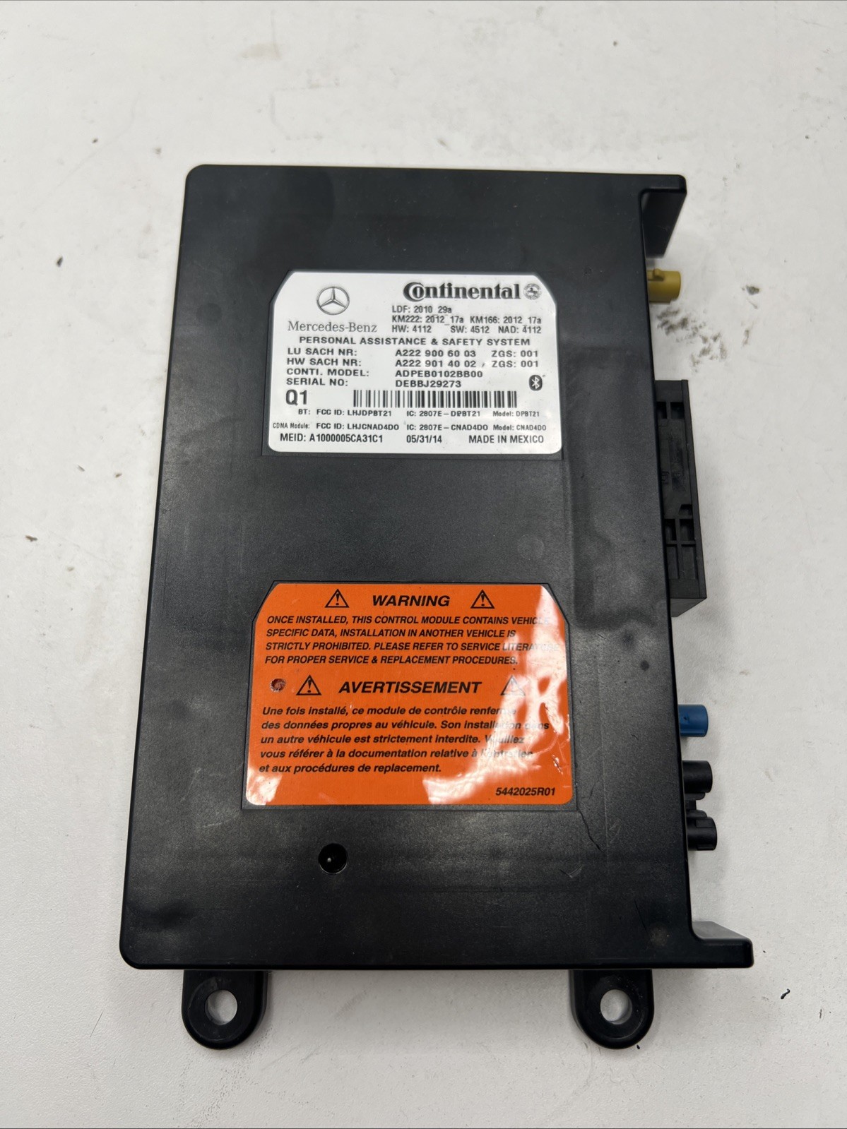 2012-2020 MERCEDES-BENZ E350 COMMUNICATION CONTROL MODULE OEM A2229006003