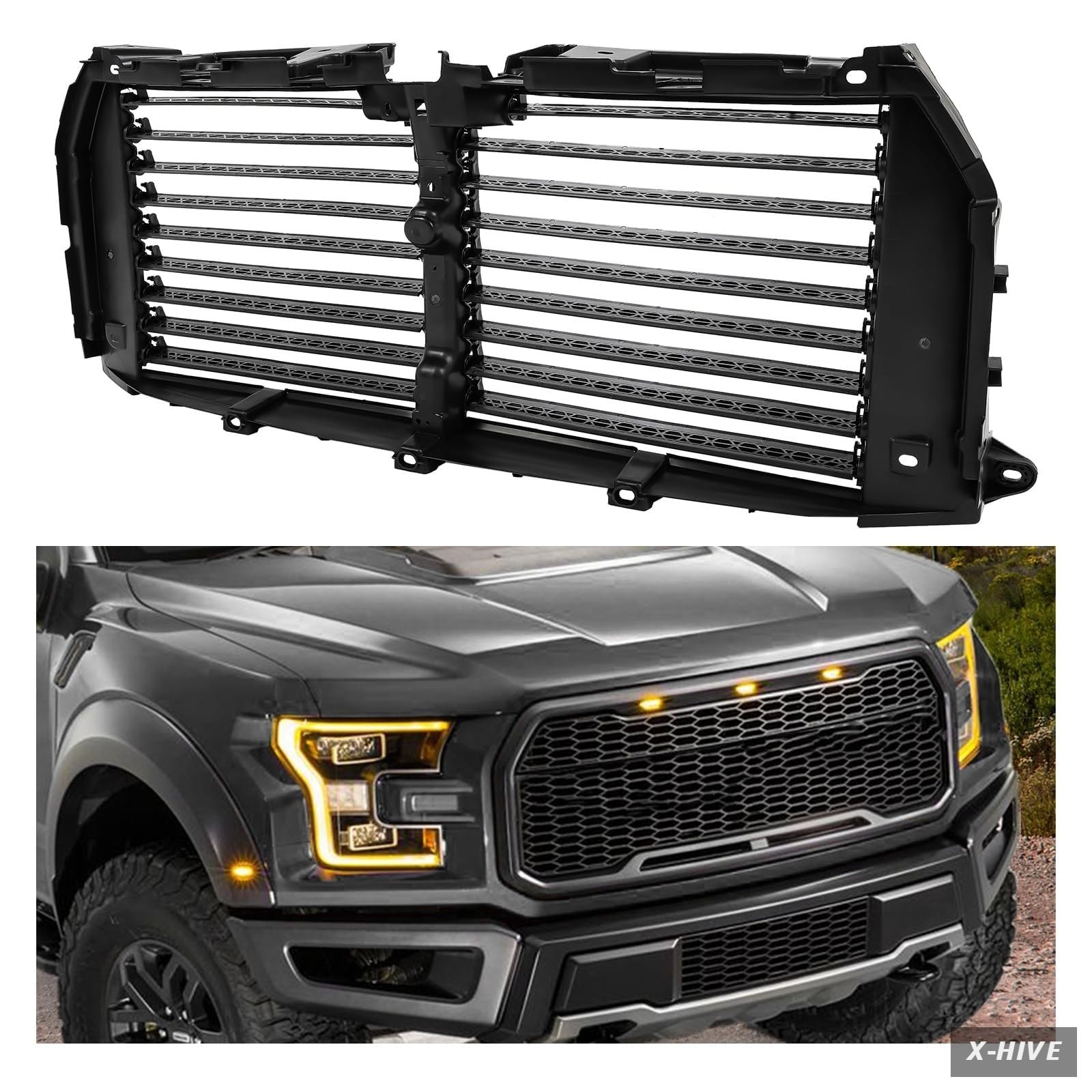 HECASA Grilles Active Grille Shutter Compatible 15-17 Radiator Black Plastic