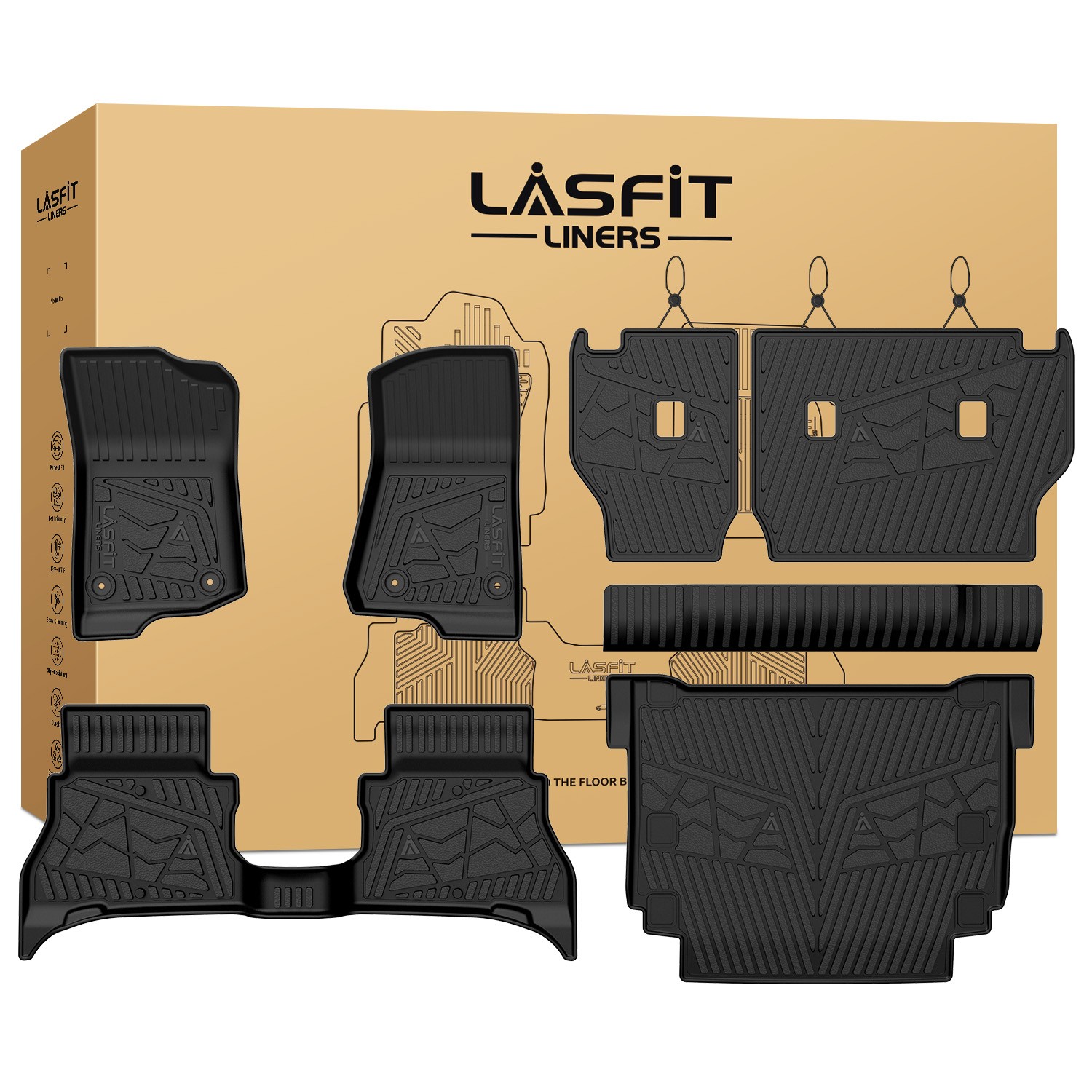 LASFIT TPE Floor Mats Backrest Mat Trunk Liners for 2021-2025 Jeep Wrangler 4XE